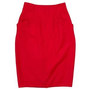Vintage 90s Red Pencil Skirt Women's XS Billy Bonny Wool Side Zip Pockets